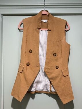 Veronica Beard Sleeveless Double-Breasted Vest in Camel Tan